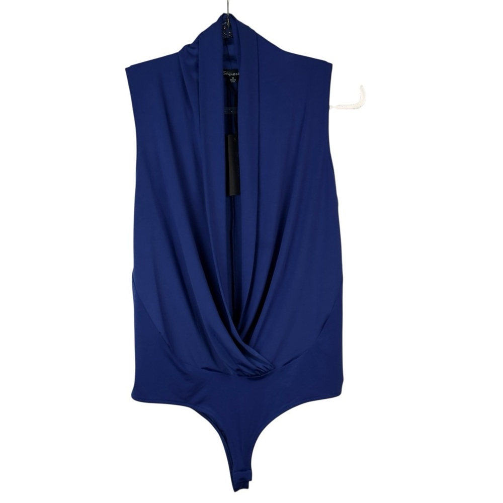 Shinestar Blue Asymmetrical Bodysuit Top Sz M